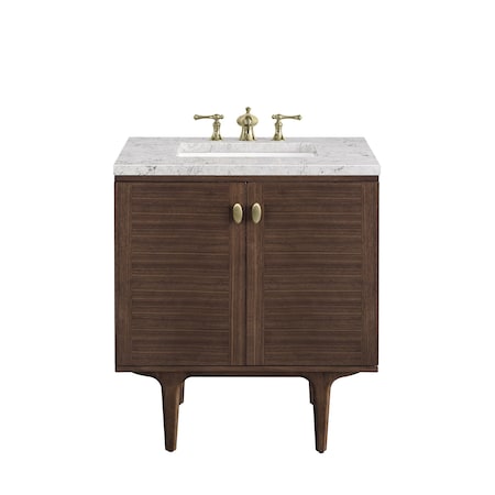 James Martin Vanities Amberly 30in Single Vanity, Mid-Century Walnut w/ 3 CM Eternal Jasmine Pearl Top 670-V30-WLT-3EJP